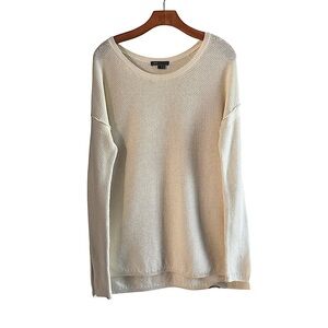 VINCE Ivory Waffle Knit Pullover Cashmere Blend Tunic Sweater Cream L